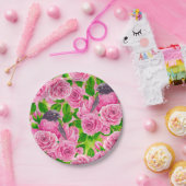 ピンクロビンとバラ ペーパープレート (パーティー)