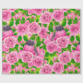 ピンクロビンとバラ ラッピングペーパー (フラット)