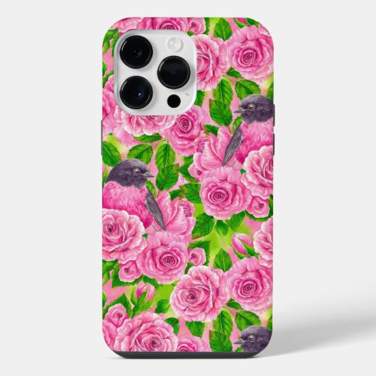 ピンクロビンとバラ iPhoneケース (裏面)