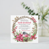 ピンクロビンとレッドポインセチアリースベビーシャワー 招待状 (スタンド正面)