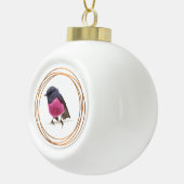 ピンクロビンソングバードの金ゴールドフレーム内 セラミックボールオーナメント (右)