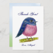 ピンクロビンバードフラットサンキューカード サンキューカード (正面/裏面)