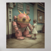 ピンクロボット若い女の子のイラストレーションヴィンテージレトロ ポスター (正面)
