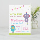 ピンクロボット誕生日部品招待状 招待状 (スタンド正面)