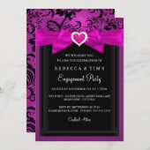 ピンクロマンチックハート婚約パーティ招待状 招待状 (正面/裏面)