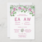 ピンクロマンチックバラ結婚ズのリハーサルディナー 招待状 (正面)