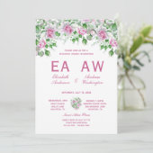 ピンクロマンチックバラ結婚ズのリハーサルディナー 招待状 (スタンド正面)