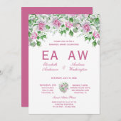 ピンクロマンチックバラ結婚ズのリハーサルディナー 招待状 (正面/裏面)