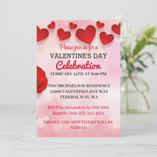 ピンクロマンチックバレンタインズデイラブパーティーインビタティ 招待状 (スタンド正面)