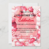 ピンクロマンチックバレンタインズデイラブパーティーハート 招待状 (正面)