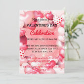 ピンクロマンチックバレンタインズデイラブパーティーハート 招待状 (スタンド正面)