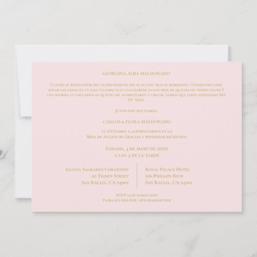 ピンクロマンチックヴィンテージフォトアルバムスクラップブックXV 招待状 (裏面)