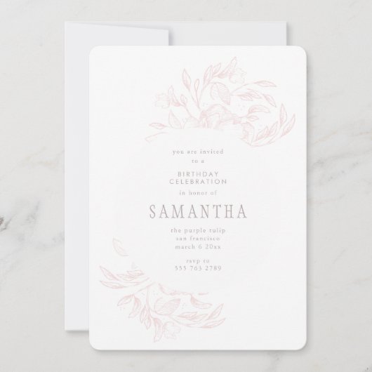 ピンクロマンチック描フローラ誕生日招待状 招待状 (正面)