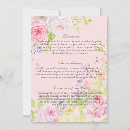 ピンクロマンティックウォーター色バラ結婚式招待状 招待状 (正面)