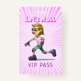 ピンクロークールラースケートで滑るガール バッジ