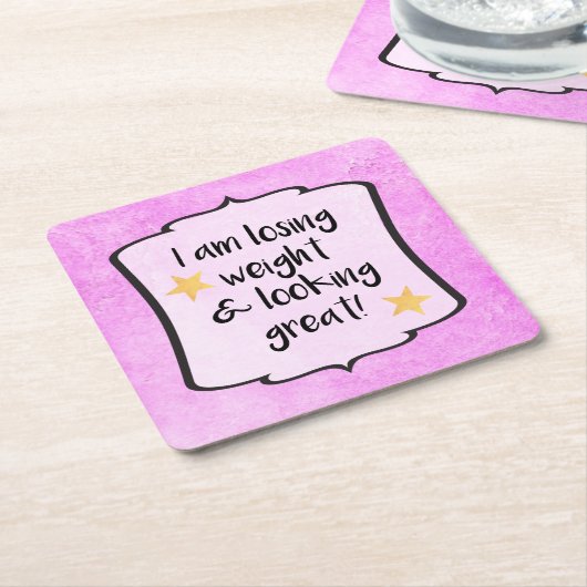 ピンクロージウェイトスリミングクラブモチベーション引用文 スクエアペーパーコースター (アングル)