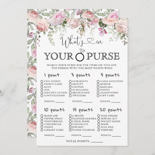 ピンクローズあなたの財布のブライダルシャワーゲームの内容 招待状 (正面/裏面)