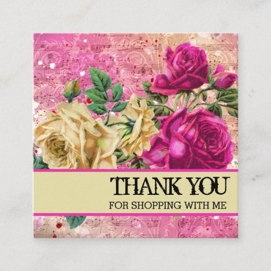 ピンクローズありがとうロゴ スクエア名刺 (正面)