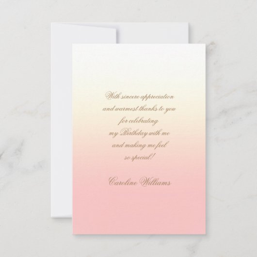 ピンクローズありがとう誕生日パーティーカード サンキューカード (裏面)