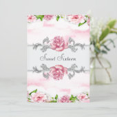 ピンクローズかわいらしピンクホワイトSweet sixteenパーティー 招待状 (スタンド正面)