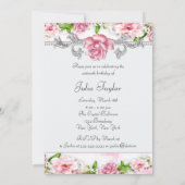 ピンクローズかわいらしピンクホワイトSweet sixteenパーティー 招待状 (裏面)