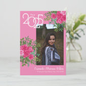 ピンクローズかわいらし写真卒業発表 招待状 (スタンド正面)
