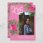 ピンクローズかわいらし写真卒業発表 招待状 (正面/裏面)