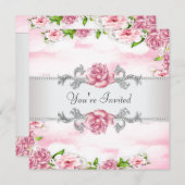 ピンクローズすべての行事パーティー 招待状 (正面/裏面)