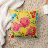 ピンクローズとさくらんぼイエローカスタマイズ クッション (ブランケット)