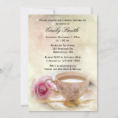 ピンクローズとティーカップ |エレガントブライダルシャワー茶 招待状 (正面)