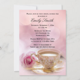ピンクローズとティーカップ |ブライダルシャワー茶 招待状