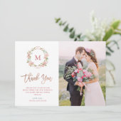 ピンクローズとバラ金ゴールドスクリプト |写真結婚の サンキューカード (スタンド正面)