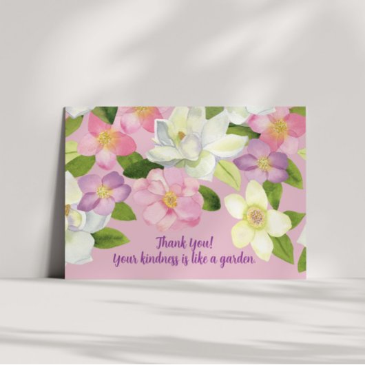 ピンクローズとホワイトウォーター色マグノリア サンキューカード