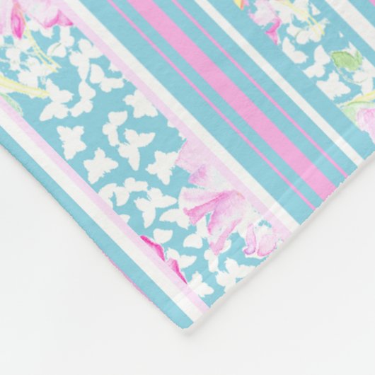 ピンクローズとマッチングストライプフリースブランケット フリースブランケット (角)