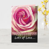 ピンクローズとレース誕生日付きNIECEトリム カード (黄色い花)