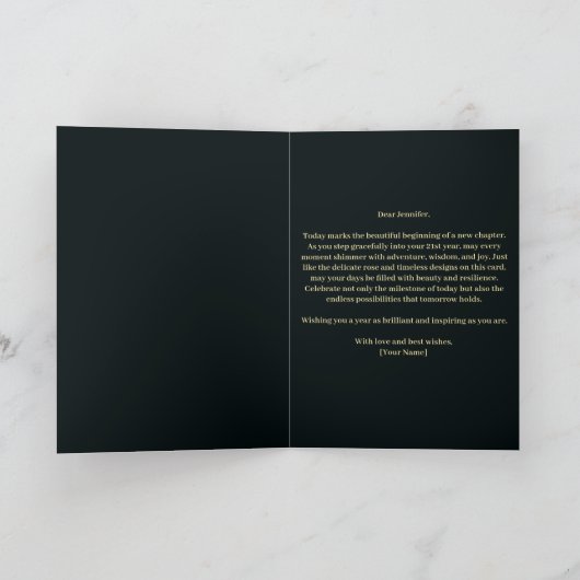 ピンクローズと金ゴールドフィリーグリー第21回誕生日 カード (内部)