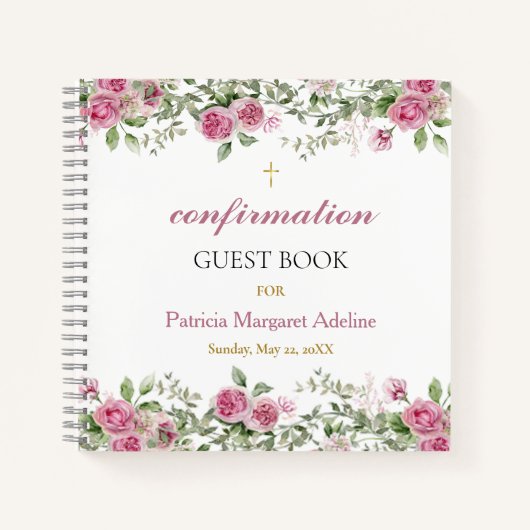 ピンクローズと金ゴールドフローラ確認ゲストブック ノートブック (正面)