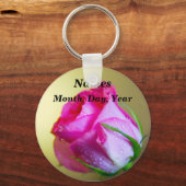 ピンクローズの自然の雨滴キス キーホルダー (正面)