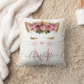 ピンクローズの金ゴールドかわいい猫のお姫様モノグラム クッション (ブランケット)