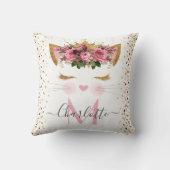 ピンクローズの金ゴールドかわいい猫のお姫様モノグラム クッション (裏面)