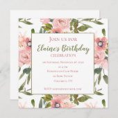 ピンクローズをテーマにしたバースデーパーティ招待状 招待状 (正面/裏面)