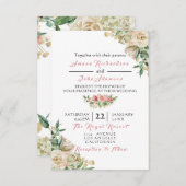 ピンクローズアイボリークリーミー金ゴールドフローラ結婚バラ 招待状 (正面/裏面)