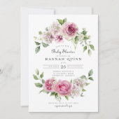 ピンクローズアジサイフローラアーチガールベイビーシャワー 招待状 (正面)