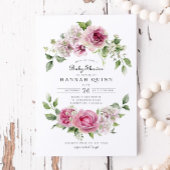 ピンクローズアジサイフローラアーチガールベイビーシャワー 招待状