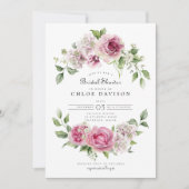 ピンクローズアジサイフローラアーチブライダルシャワー 招待状 (正面)