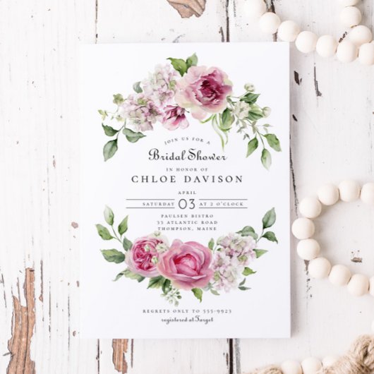 ピンクローズアジサイフローラアーチブライダルシャワー 招待状