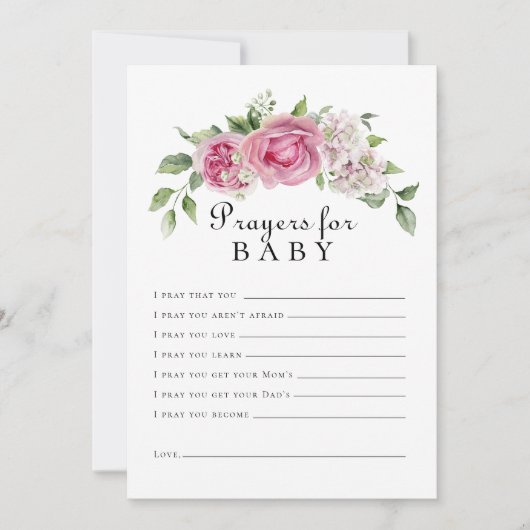 ピンクローズアジサイフローラアーチ祈りの言葉用ベビー 招待状 (正面)