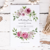 ピンクローズアジサイフローラアーチ1st誕生日パーティー 招待状