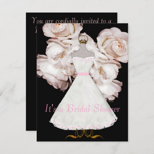 ピンクローズアンドガウンブライダルシャワーインビテーション 招待状 (正面/裏面)