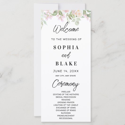 ピンクローズアンドグリーングリーナリー結婚式 プログラム (正面)